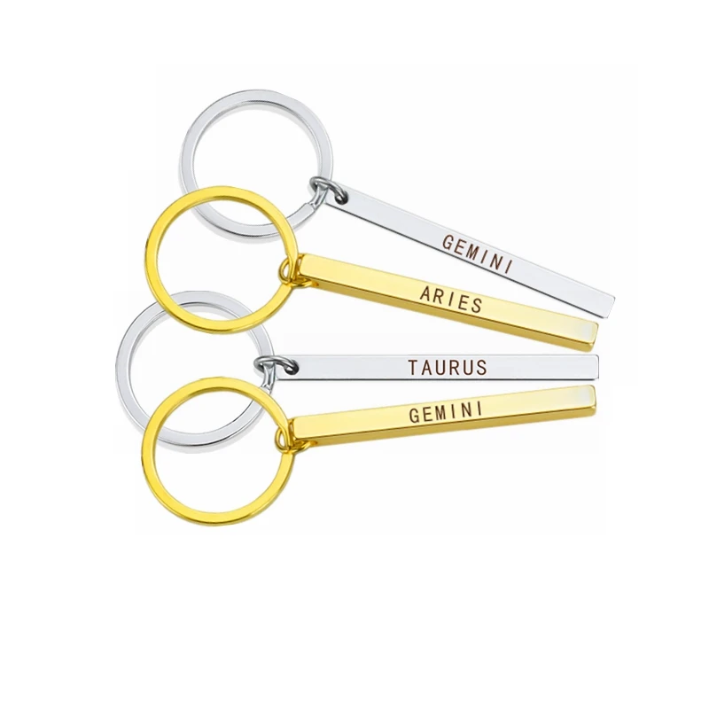 

12 Constellation Lettering Metal Keychain Zodiac Sign Gold/silver Color Key Ring Pendant Fashion Simple Car Keychain Accessory