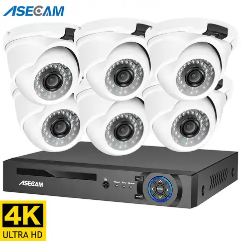 4K 8MP ip камера видеонаблюдения h.265 POE NVR комплект видеорегистратор дома металлическая белая купольная видеонаблюдение уличое система