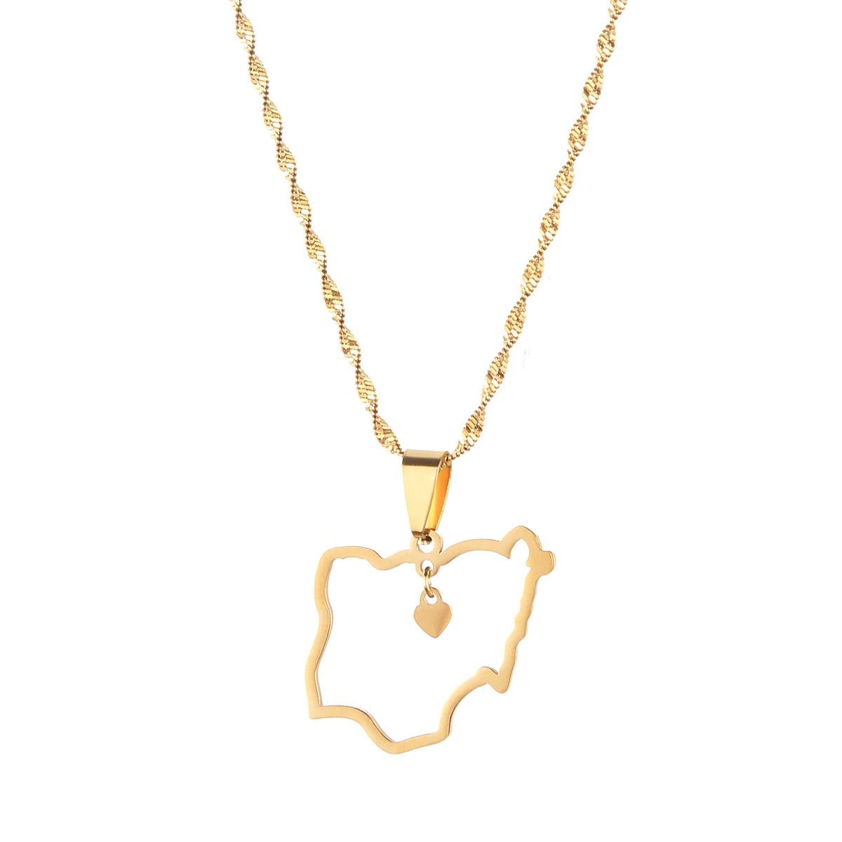 Ожерелье с подвеской в виде сердца из нержавеющей стали картой Нигерии для