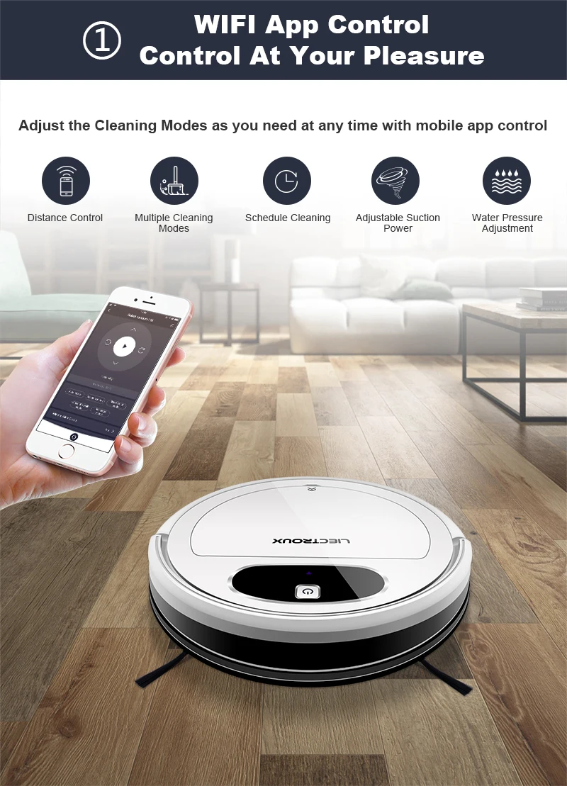 Робот-пылесос Liectroux 11S, приложение WiFi, гироскоп и 2D-навигация по карте,электрический контрольный воздушный насос резервуар для воды,влажная уборка