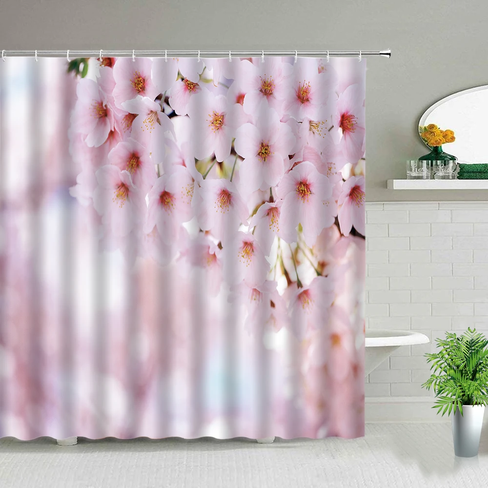 

Шторы для душа с розовыми цветами и растениями, водонепроницаемые, в ванную комнату, с принтом 3d, тюльпан, бабочка, весна