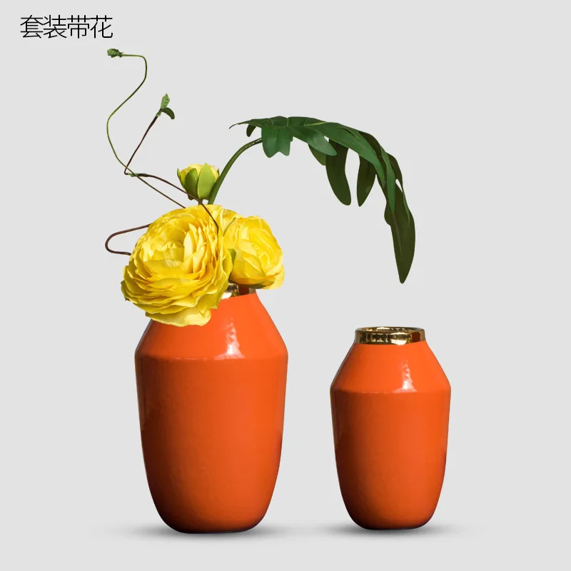 Цзиндэчжэнь простая современная керамическая ваза оранжево-Красного цвета из