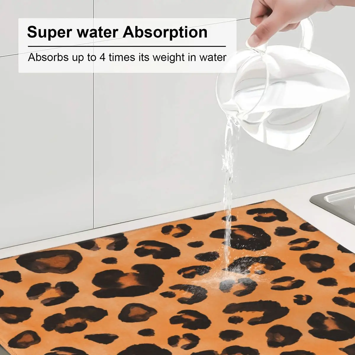 Кухонный коврик для сушки посуды моющаяся впитывающая сушилка с леопардовым