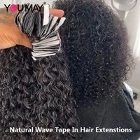 natural wavy tape in human hair extensions keratin strip water wave brazilian virgin hair for women bulk i tip hair 40pcs youmay