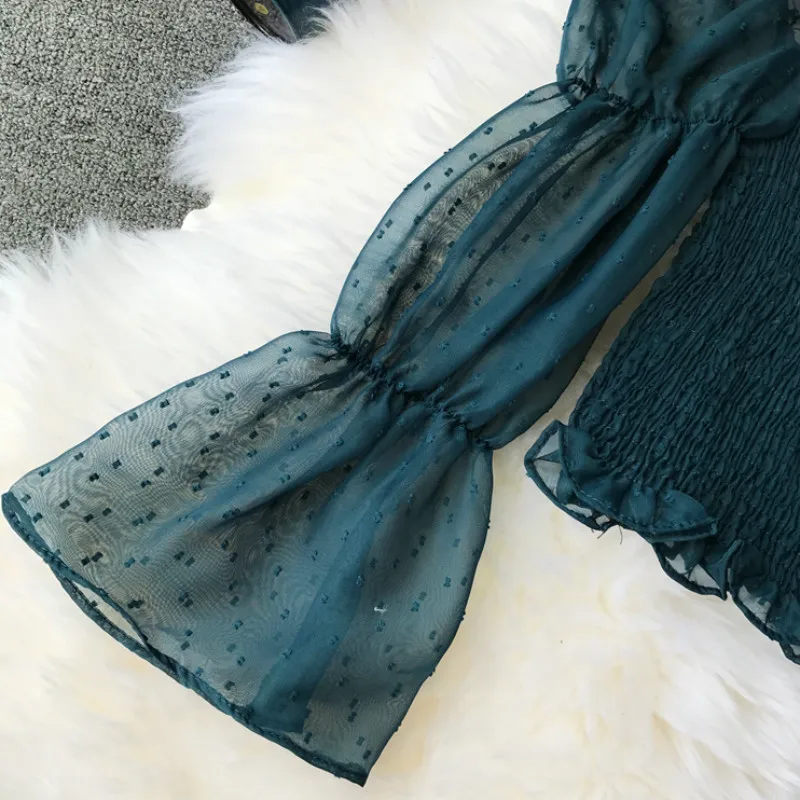 Шифоновая Блузка без бретелек с открытыми плечами и длинными рукавами