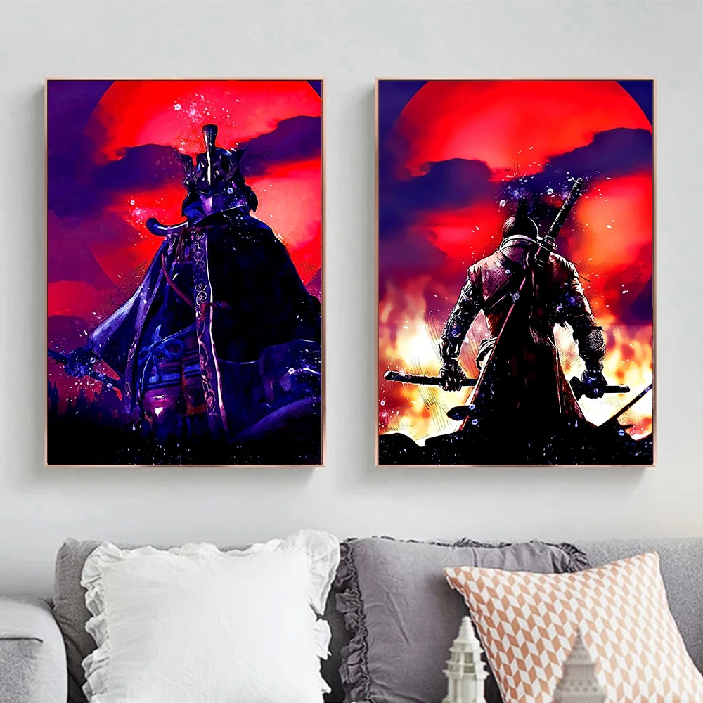 Картина на холсте для видеоигр Настенная картина с принтом самурая секиро тени