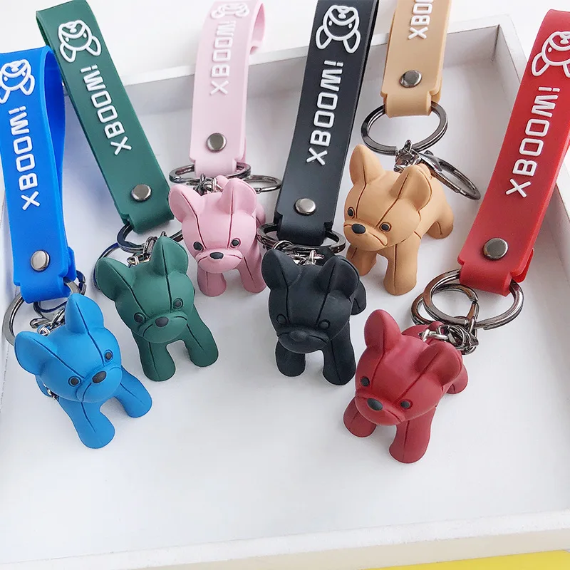 

Dog Keychain Bag Pendant Resin Fighting French Bulldog Keyring Colorful Car Anime Key Chains Car Accessories Red Pink Black
