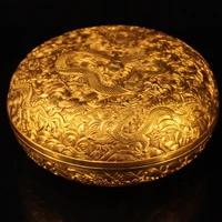 8 tibet buddhism old bronze gilt real gold jewelry box carved dragon play bead pattern fruit dish box