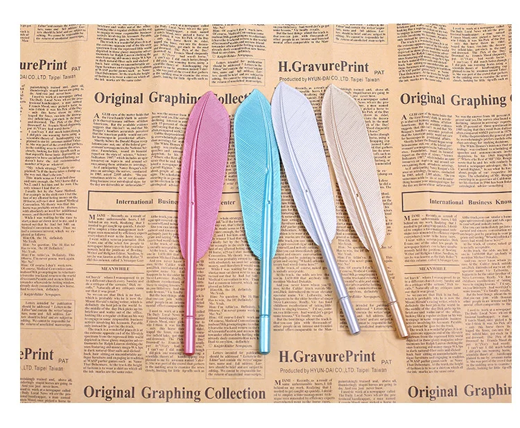 

DM 1pcs/Set Creative Plastic Multicolored Feather Pen Vintage Korean Ballpoint Gel Signature Pens New Arrival 2021 Good Quality