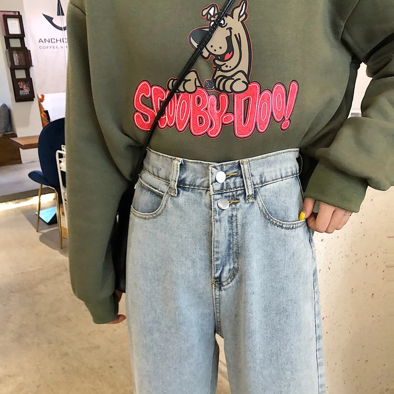 

Jeans Women Classic Summer Ulzzang Simple Solid Elasticated High Wiasted Teens Jean College All-match Casual Womens Trouser New