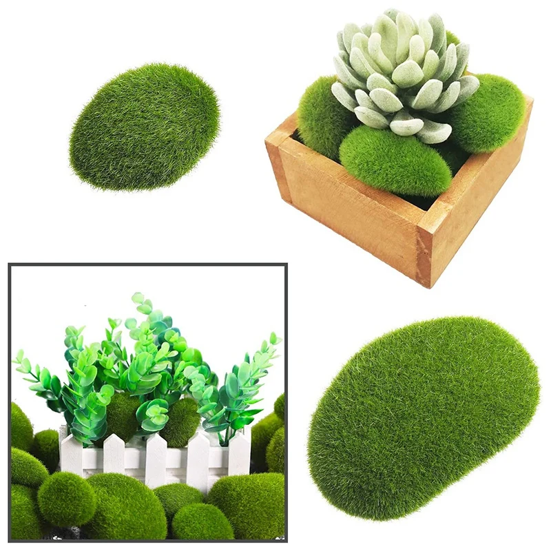 

40 Pieces Artificial Moss Rocks Decorative Faux Green Moss Covered Stones (3 Size)