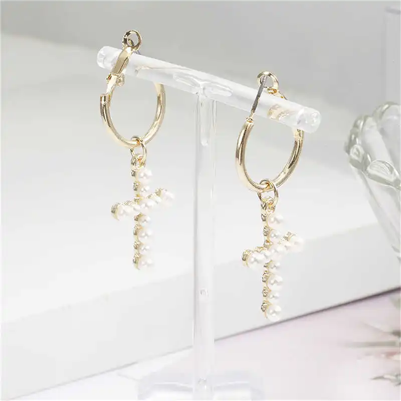 

Hot Hollow Cross Pendant Dangle Earrings For Women Minimalist Silver Color Round Circle Drop Earring Ear Jewelry Gifts