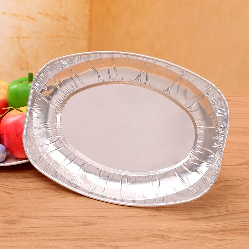 

10pcs Disposable Oval Serving Plates Aluminium Foil Tray Serving Dishes Tableware for Catering BBQ Banquet Party
