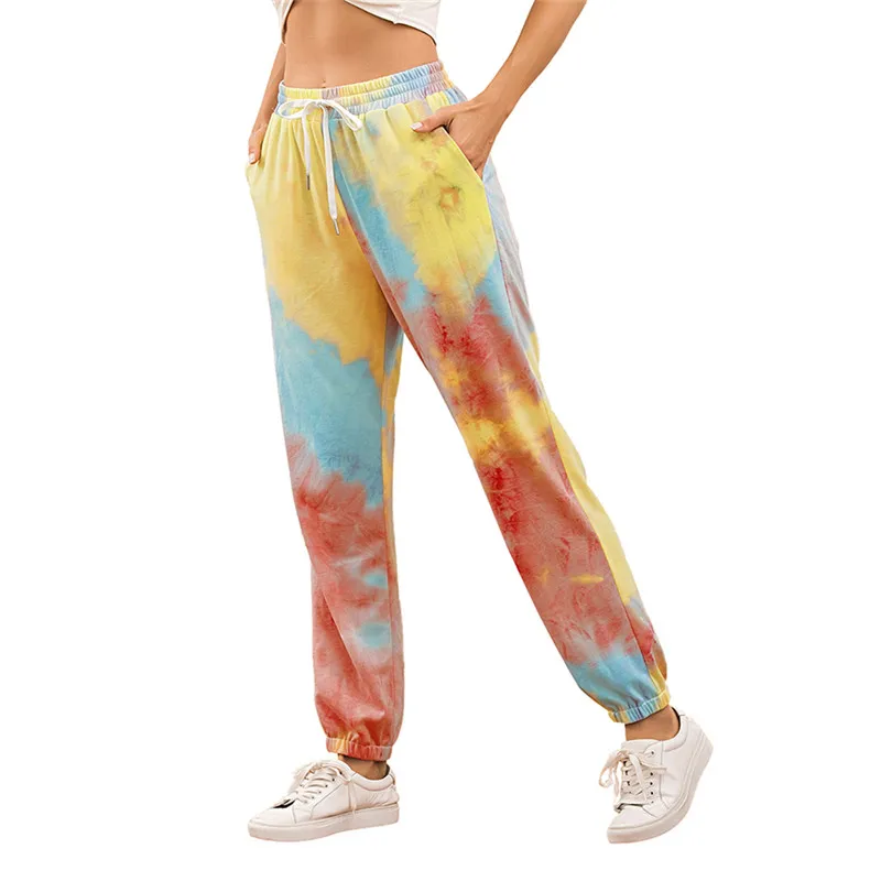 

Female Trousers Autumn Spring Tie-Dyeing Print High Waist Casual Pants Sports Pants for Women 2020 New Arrival Vintage Trousers