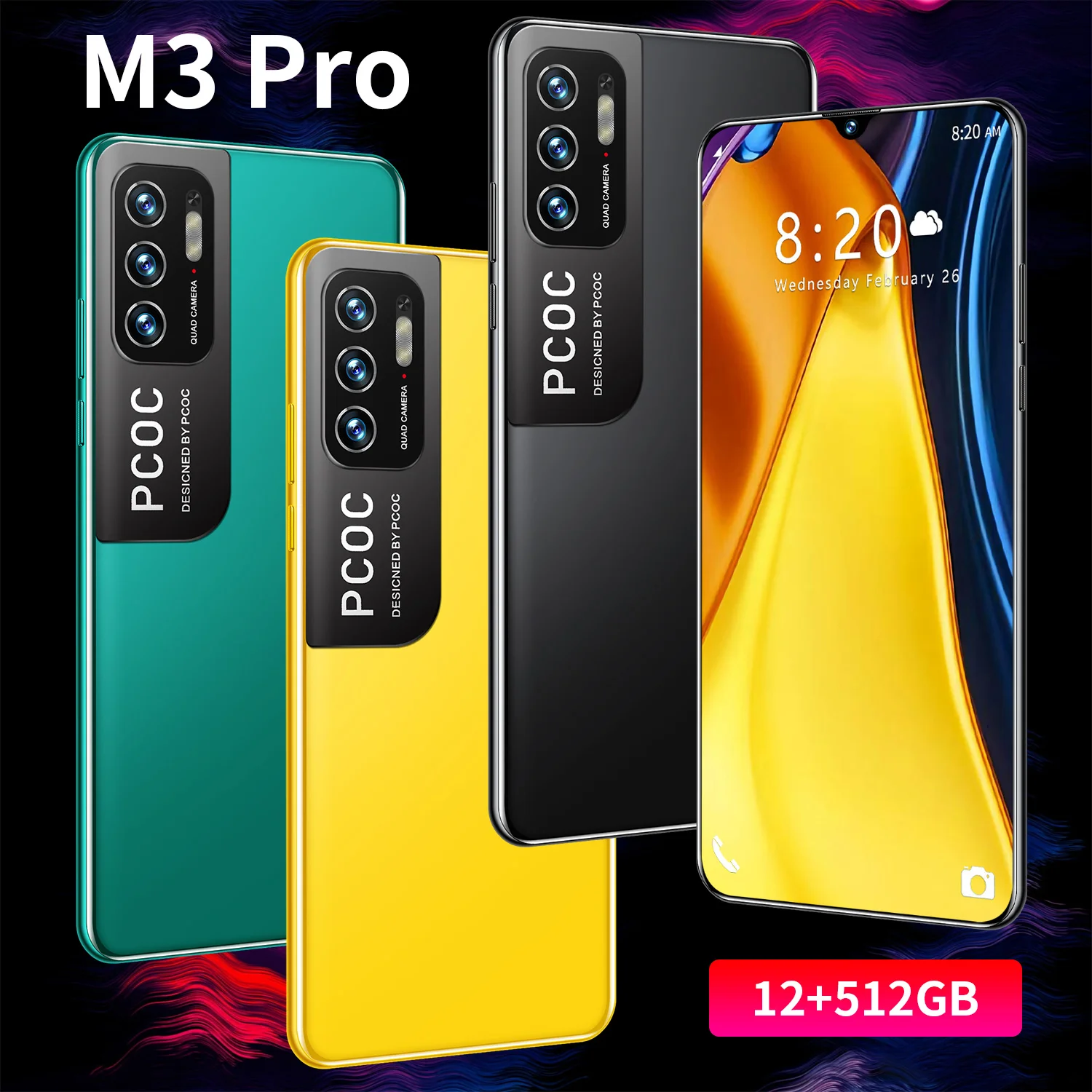 

2021 Latest M3 Pro 5G smart phone 12 512G New 16MP+32MP 6800mAh WiFi three camera smart phone 6.72 HD Full Display Cellphones