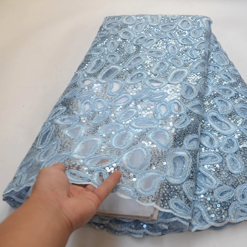 

New African Lace Fabric Nigeria embroidery Lace design with High Quality sequins Fabric Used for women wedding dresses