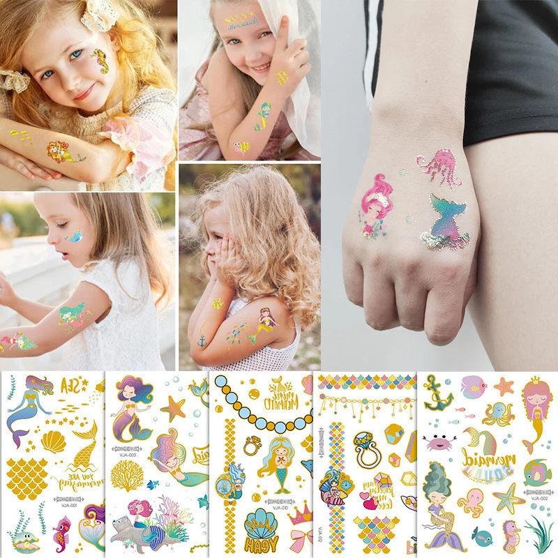 

1pcs mermaid party stamping Temporary tattoo stickers shine glitter child tattoo girl birthday party decoration mermaid gifts