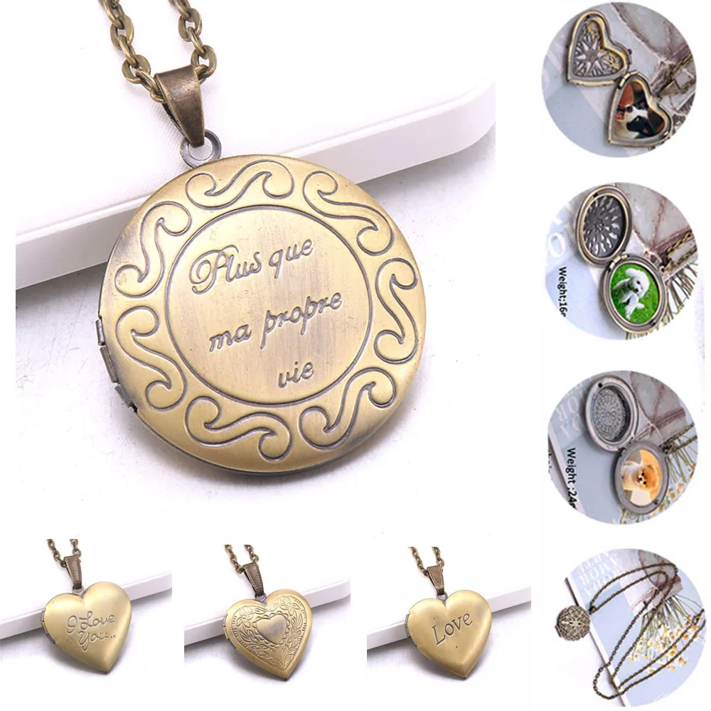

Romantic Retro Memory Photo necklace Jewelry Mini Photo Pendant Vintage copper Carved flower Album box necklace for Couple