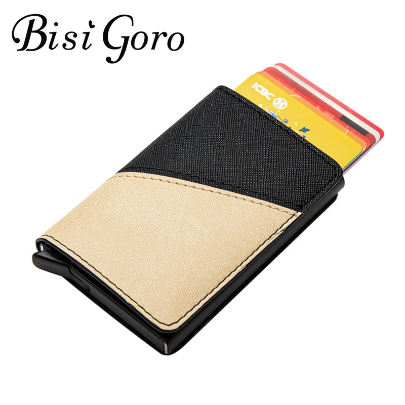 

BISI GORO/2021 искусственная кожа Алюминиевый бумажник смешанные Цвет RFID Бумажник держатель карт Дорожный Чехол в стиле пэчворк тонкая русская О...