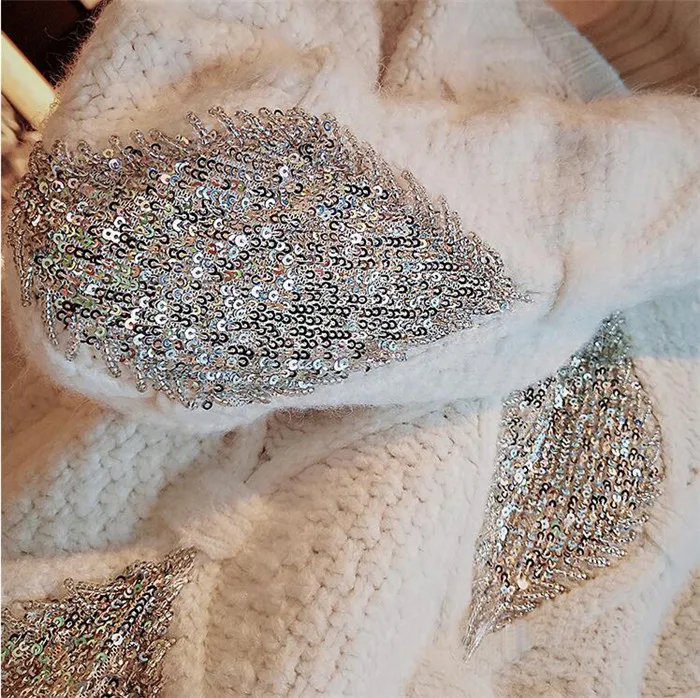 Винтажные свободные вязаные свитера с блестками Женская мода 2022 водолазка