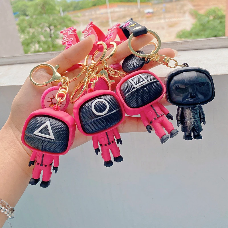 

Hot Simple Dimple Fidget Pop Squid Game Keychain Toys Anti Stress Relief Brain Doll Hand Keyring For Kids Adult Keychains Cutet