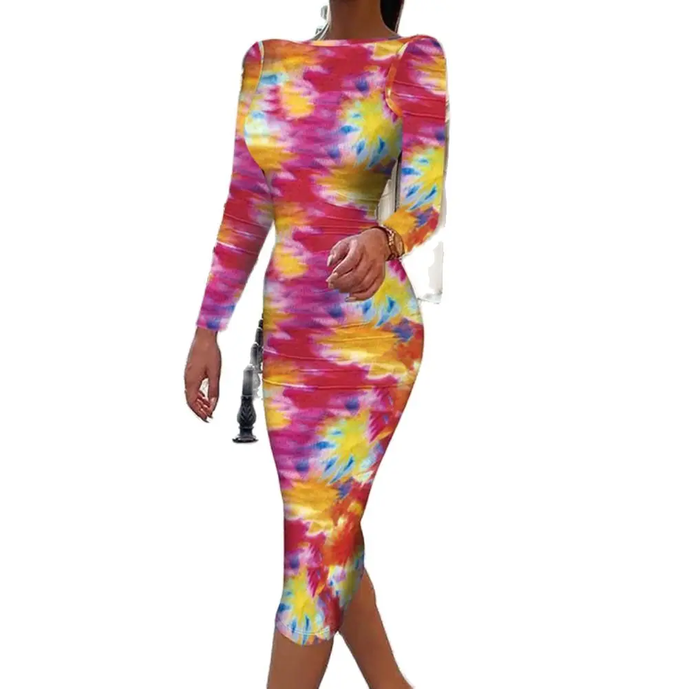 

Sexy Pencil Dress Hollow Out Breathable Women Dress Tie Dye Print Backless Autumn Winter Dress Party