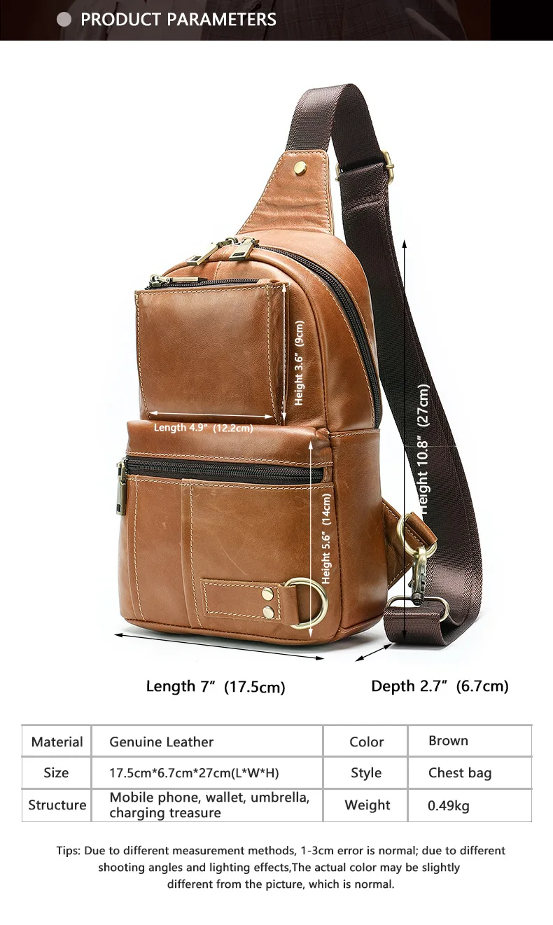 Luufan Мужская нагрудная сумка из натуральной кожи мягкая воловья кожа на одно