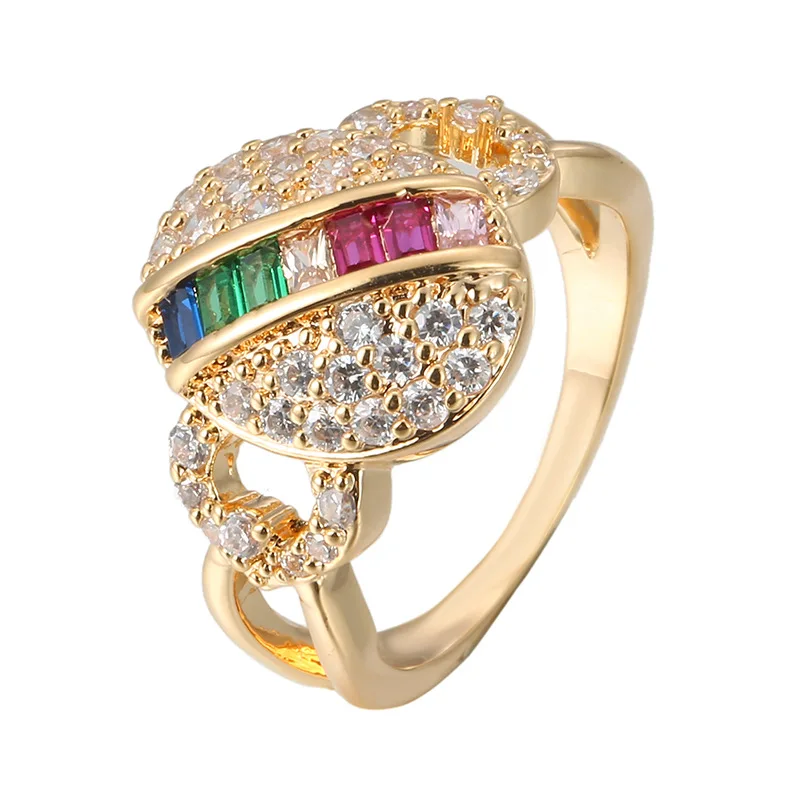 Damesring Kroon Hartvormig Bruiloft Verlovingsring Ingelegd Kleurrijk Veelkleurig Strass Mode glamor Paar Sieraden Geschenken|Кольца для