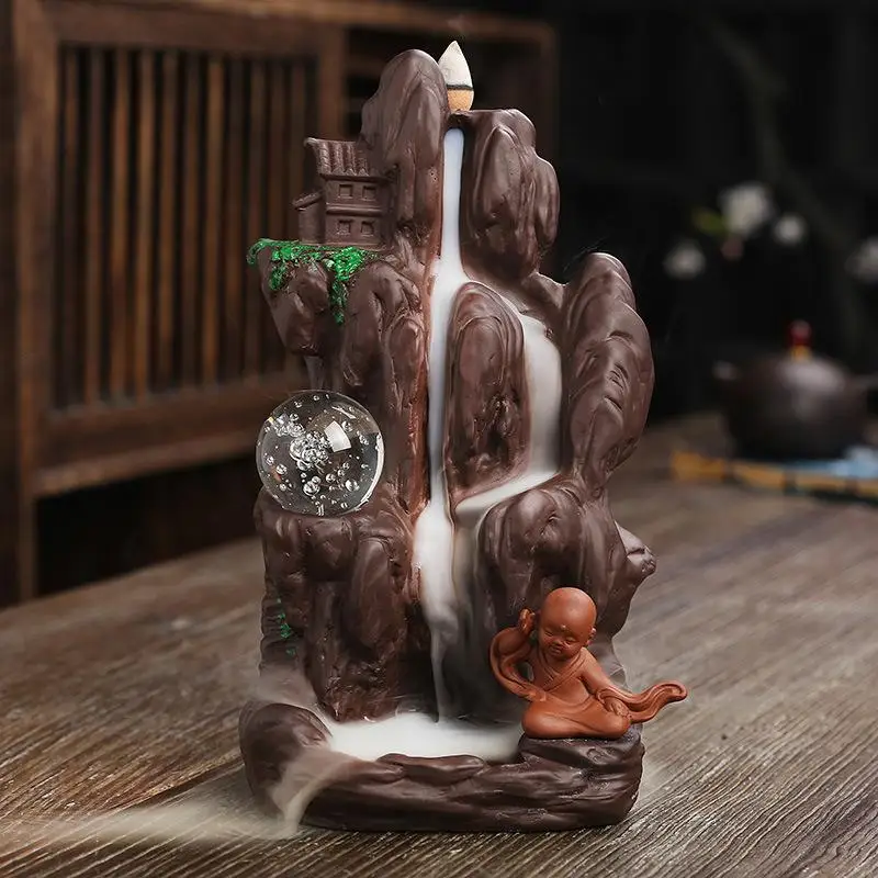 

Mountain River Handicraft Incense Holder Ceramic Smoke Waterfall Backflow Incense Burner Purple Sand Censer Desktop Ornaments