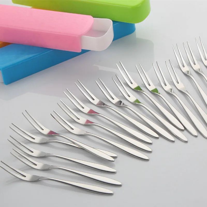 1 комплект! Высококачественный набор вилок для торта и фруктов с футляром