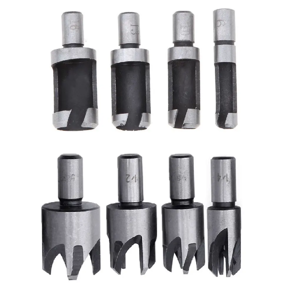 

Wood Plug Cutter,Cutting Tool Drill Bit Set, 8pc Straight And Tapered Taper 5/8" 1/2" 3/8" 1/4" Woodworking Cork Drill Bit Knife
