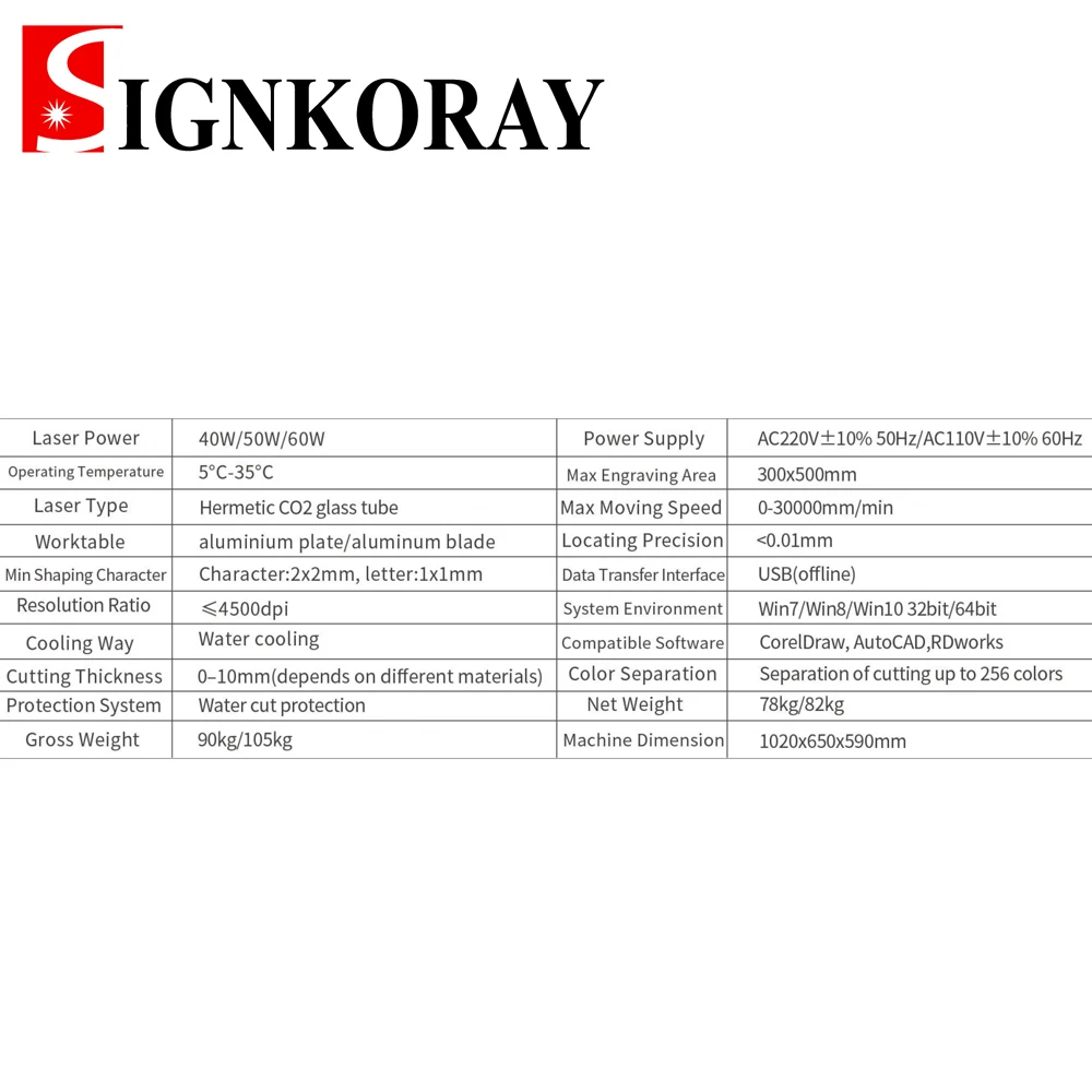 SignkoRay 40 Вт 50 60 CO2 Лазерная гравировальная и режущая машина G350 300x500 мм лазерный
