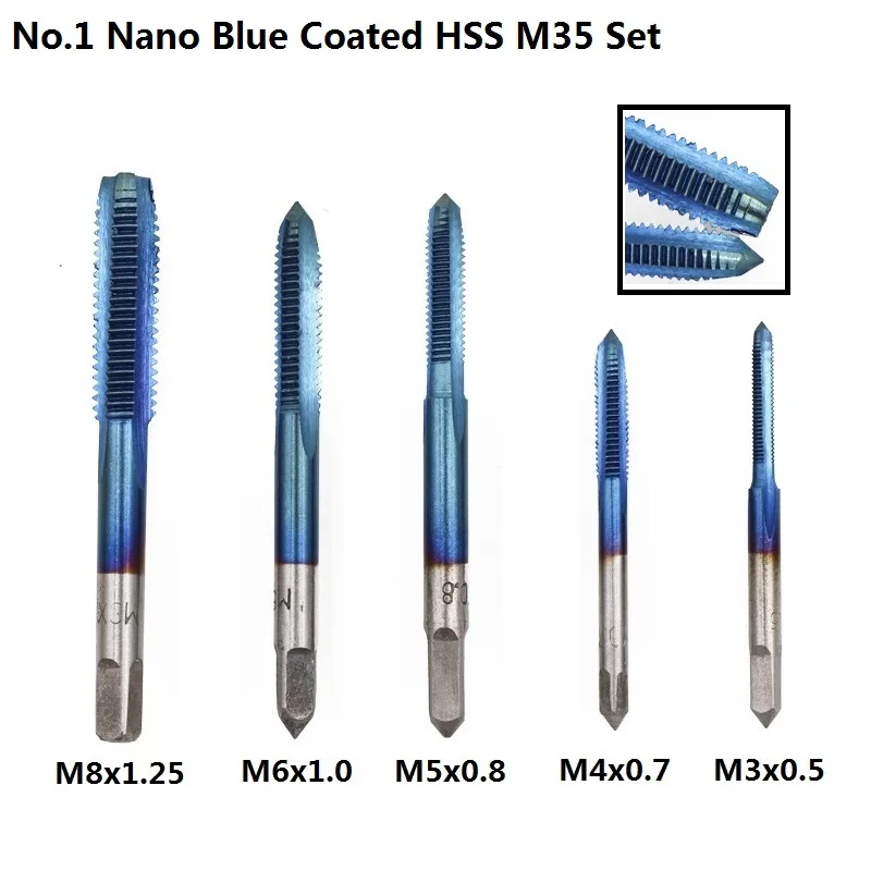 No.1 Blue Set XCAN 5 шт. покрытие HSS M3 M4 M5 M6 M8 метрический кран Набор винтовых головок кран сверло прямая флейта машинный кран - Цвет: No.1 Blue Set