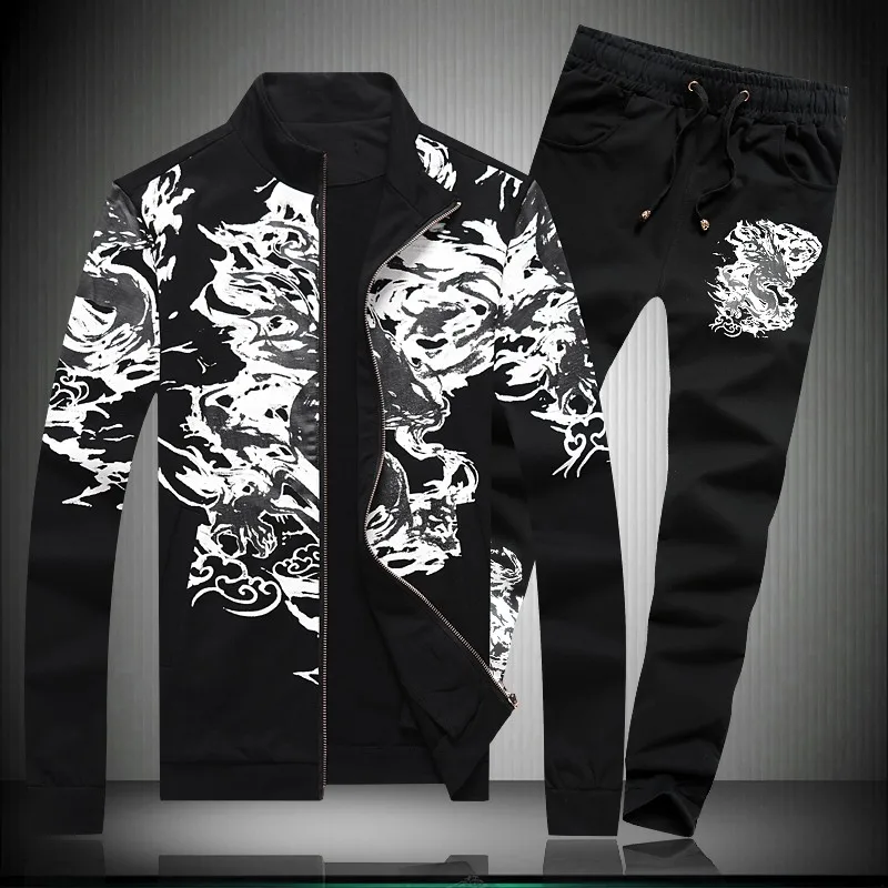 

Mens Vintage Floral Printed Stand Collar Tracksuit Elastic Waist Long Pants Two Piece Set Man Casual Joggers Suit Plus Size 5XL