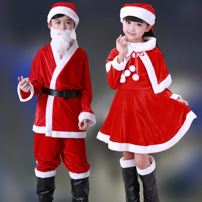 Santa Claus Costume Kids Hat Belt Beard Gift Bag Cosplay Cute Funny Polyester Material New Style White and Red