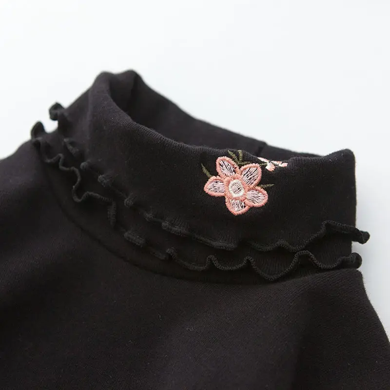 flower black Футболки для девочек, детские топы на осень и весну, одежда, детские футболки для маленьких девочек, футболки с длинными рукавами, блузка для малышей, 80-130 - Цвет: flower black