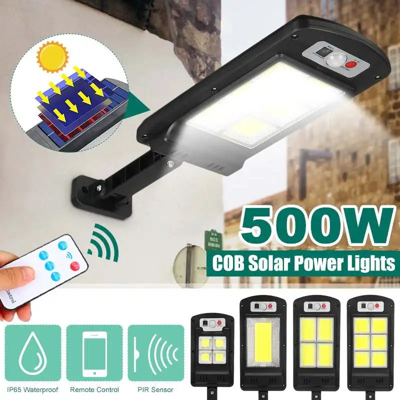 

500W 128 COB Solar LED Street Light PIR Motion Sensor Smart Remote Control Waterproof Outdoor Security Lighting Wall Lamp