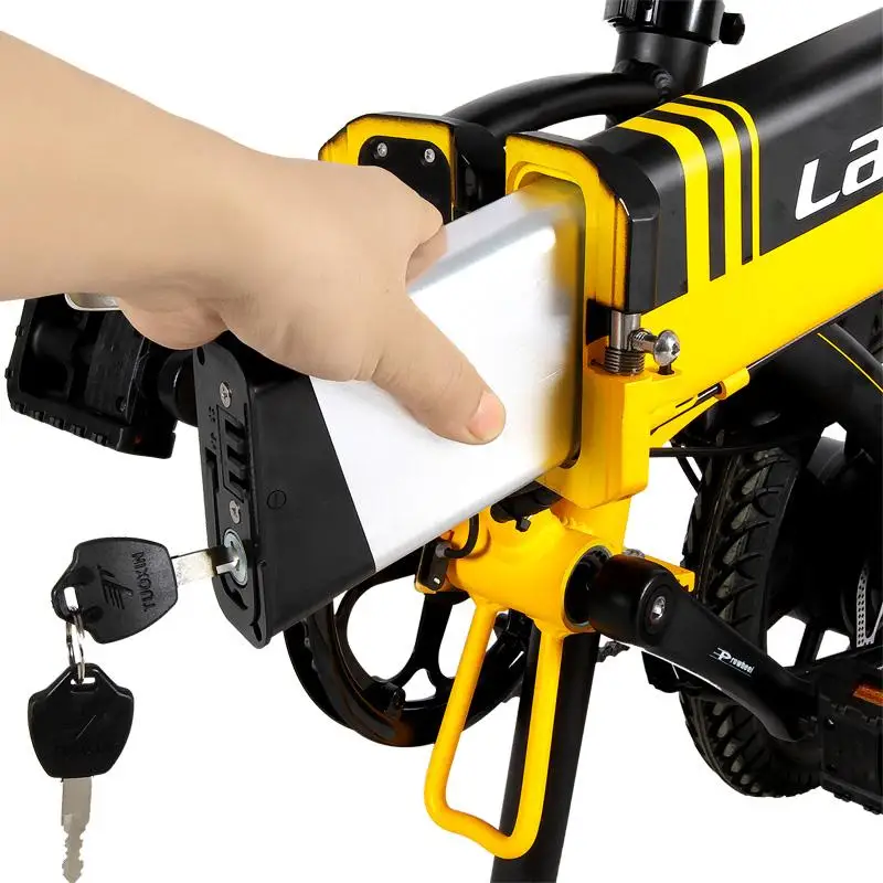 Портативный электрический велосипед 2 колеса синий/белый/желтый 14 дюймов 36 В 8 7 Ач