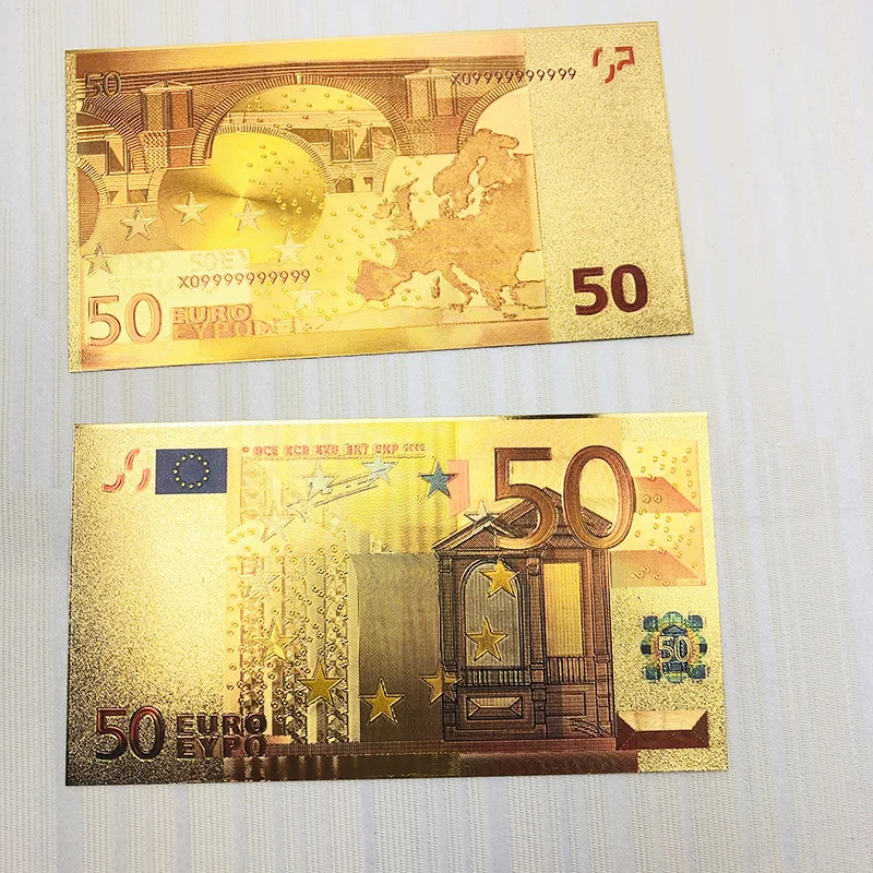 10 шт./лот цветные евро банкноты 50 Золотая фольга сувениры бумажные деньги