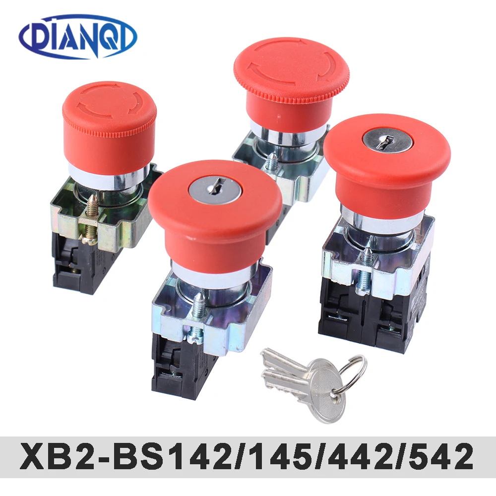 

XB2-BS142 BS145 BS442 BS542 1NC/1NO1NC key emergency stop Rotary push button switch 2 position Latching Locking/Momentary Reset