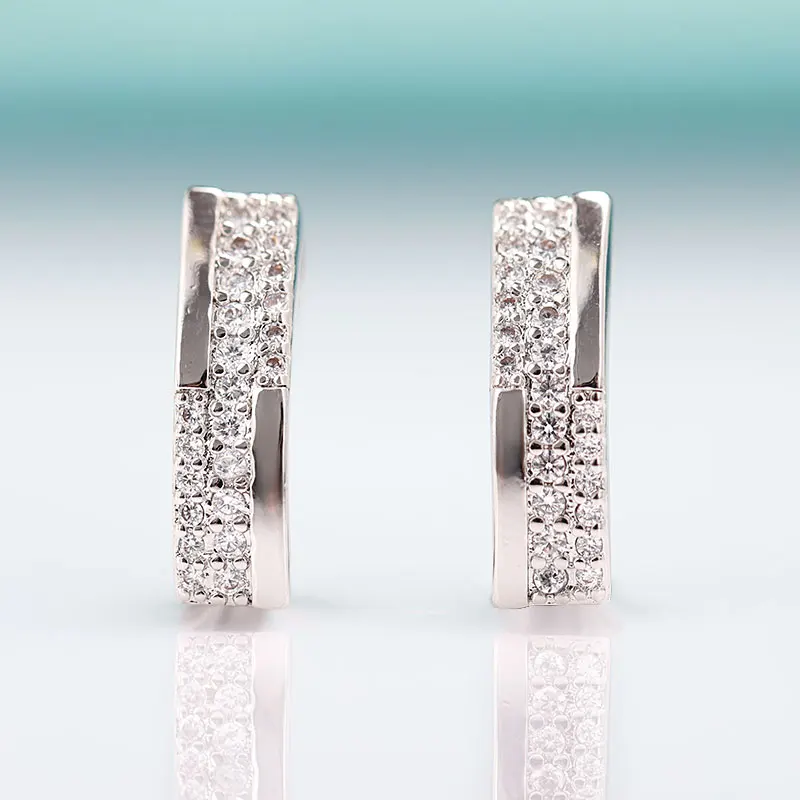 Женские серьги пусеты MAIKALE длинные из розового золота с фианитом для свадебной