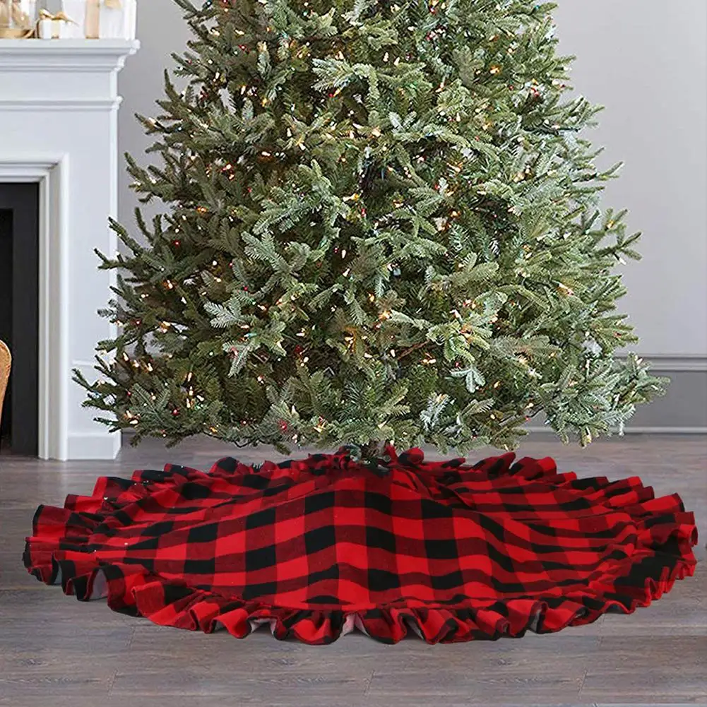 Christmas Tree Skirt Vintage Plaid Pattern Ruffle Edge Xmas Foot Cover Carpet New Year Decoration Holiday |