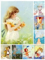 cartoon cute little girls rabbit diy 5d diamond painting full square and round embroidery mosaic stitch wall art home decor