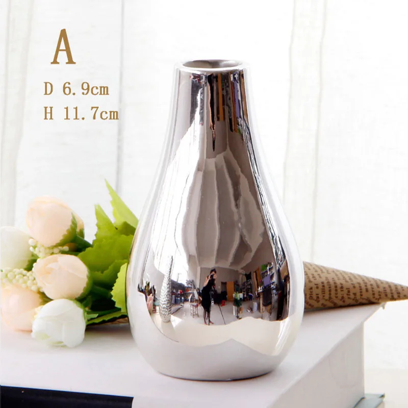 Маленькая серебряная зеркальная Цветочная ваза для гостиной минималистичные