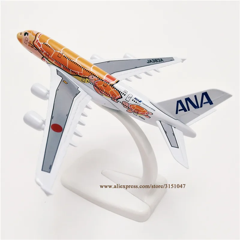 Orange 16cm Air Japan ANA Airbus A380 Cartoon Sea Turtle Airlines Plane Model Alloy Metal Diecast Model Airplane Aircraft