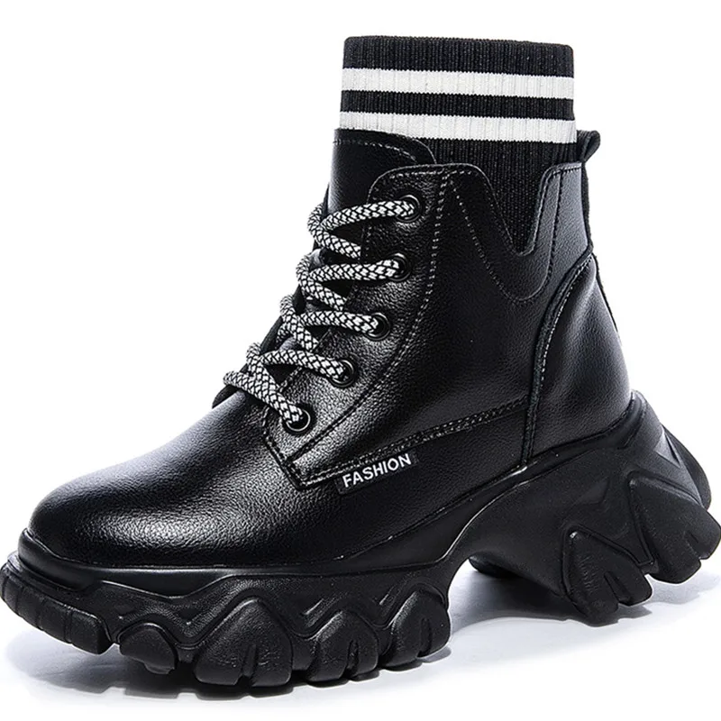 Женские кожаные ботинки RASMEUP зимние теплые эластичные носки на платформе