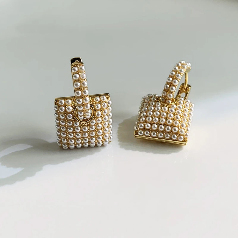 

Pearl Geometric Square Pendant Cuff Earrings For Woman 2021 Heart Design Korean Fashion Jewelry Party Girls Luxury Accessories