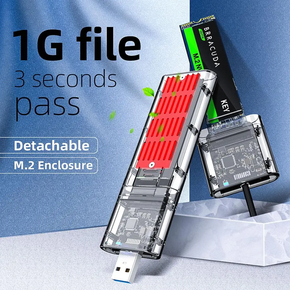 M.2 SSD Enclosure Acrylic Transparent USB3.0 High-speed Excellent Adapter For SATA-based M.2(NGFF SSD 2242 2260 2280mm)