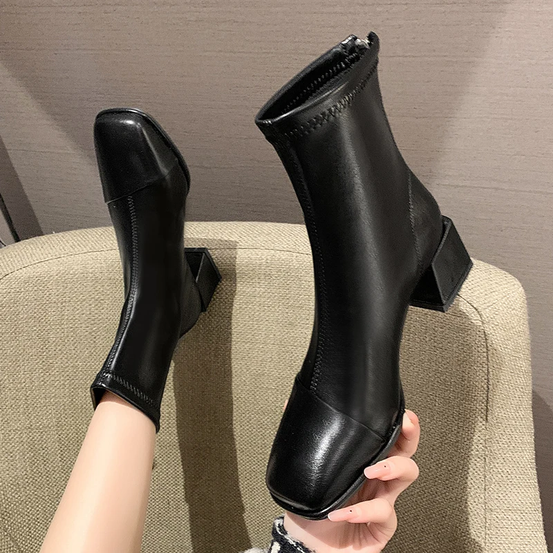 

Женские ботинки, женская низкая обувь, ботинки на молнии, женская зимняя обувь Челси, до щиколотки, 2021, на среднем каблуке, Резиновая, рок, в р...