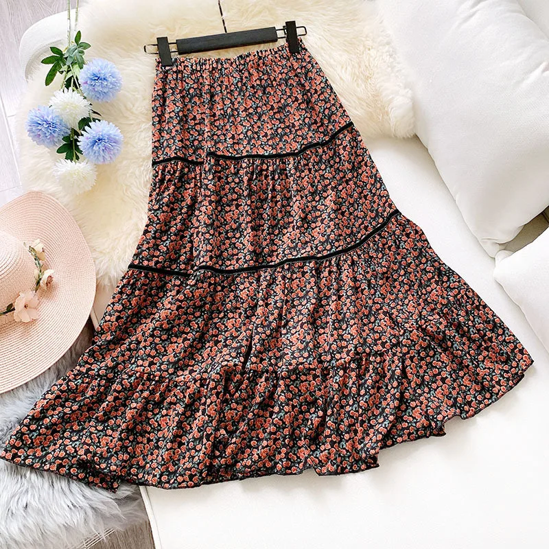 Meyooe Женская юбка миди высокая талия цветочный принт плиссированная гофрированная повседневная для женщин